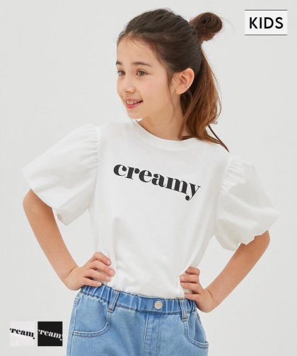 キッズ 110-140 Tシャツ パフスリーブ 袖口ゴム ロゴ 異素材 ドッキング クルーネック 半袖 女の子 キッズオリジナル 子供服 メール便可 coca コカ