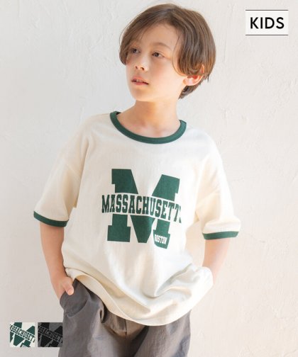 セール★990円→550円 キッズ 120-150 Tシャツ プリント カレッジ ロゴ ビックシルエット クルーネック コットン 半袖 男女兼用 子供服 メール便可 coca