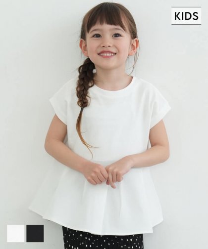 キッズ 100-140 カットソー Tシャツ フレンチスリーブ フレア タック 異素材切り替え ドッキング 半袖 女の子 親子お揃い 子供服 メール便可 coca