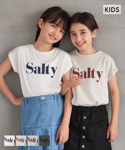 セール★790円→550円 キッズ 120-150 Tシャツ フレンチスリーブ ロゴ プリント 英字 ロールアップ コットン クルーネック 女の子 親子お揃い 子供服 メール便可 coca コカ