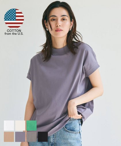 Tシャツ レディース モックネック 半袖 COTTON from the US 丸首 フレンチスリーブ 厚手 ハリ感 綿100％ アメリカ メール便可 mrb 24ss coca コカ