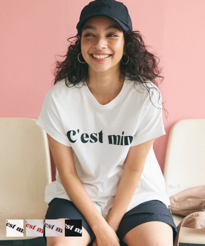 Tシャツ レディース プリント 英字 ロゴ カットソー 綿 コットン サイドスリット クルーネック ミディアム丈 半袖 メール便可 24ss coca コカ