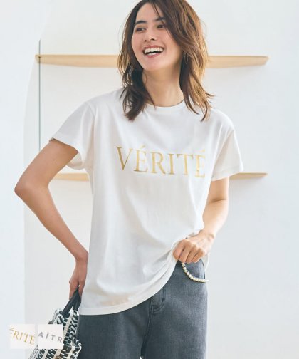 Tシャツ レディース カットソー 箔プリント ロゴ 英字 袖ロールアップ クルーネック 半袖 薄手 ミディアム丈 カジュアル メール便不可 24ss coca コカ